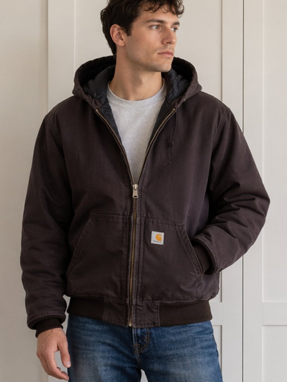 Carhartt Brown Hooded Duck Work Jacket Quilted Lined 4XLT RN14806